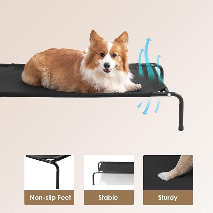 EHEYCIGA Elevated Dog Cot Beds for Large Dogs, Raised Outdoor Dog Hammock, Lifted Pet Platform with Frame and Washable Waterproof Cooling Teslin Mesh and Anti-Slip Feet, 43x26 inch