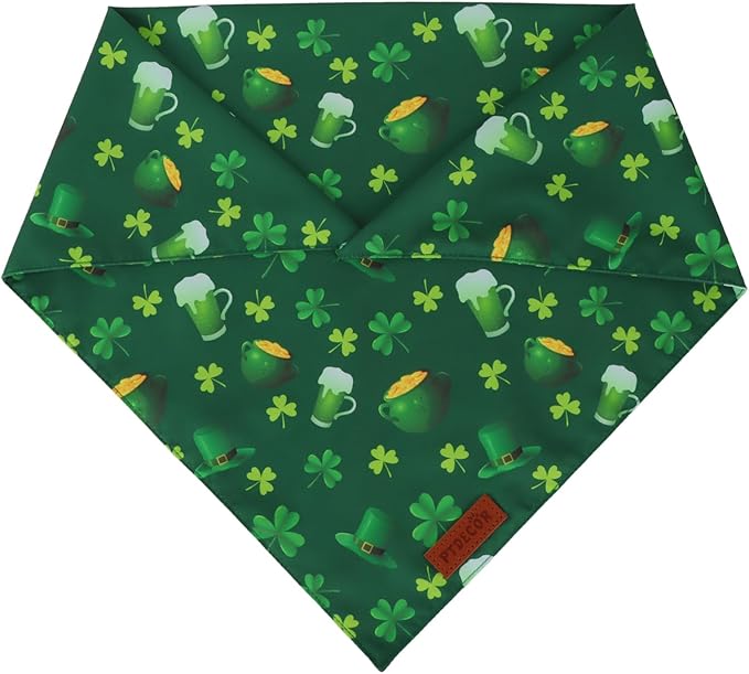 PTDECOR St. Patrick's Day Dog Bandana, Irish Lucky Pet Scarf, Premium Durable Fabric, Green Shamrock Hat Pet Bandanas for Extra Large Dogs (X-Large)