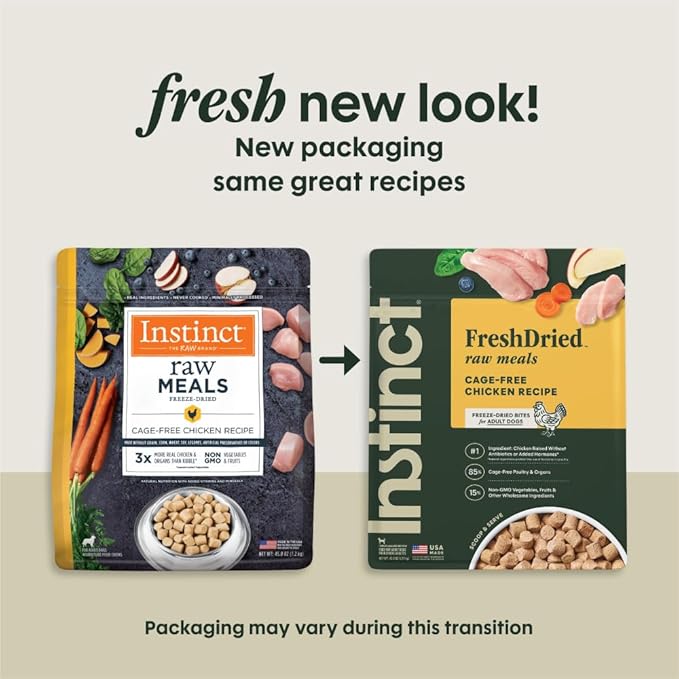 Instinct FreshDried Bites, Natural Freeze-Dried Dog Food, Grain Free - Cage-Free Chicken, 45 oz. Bag