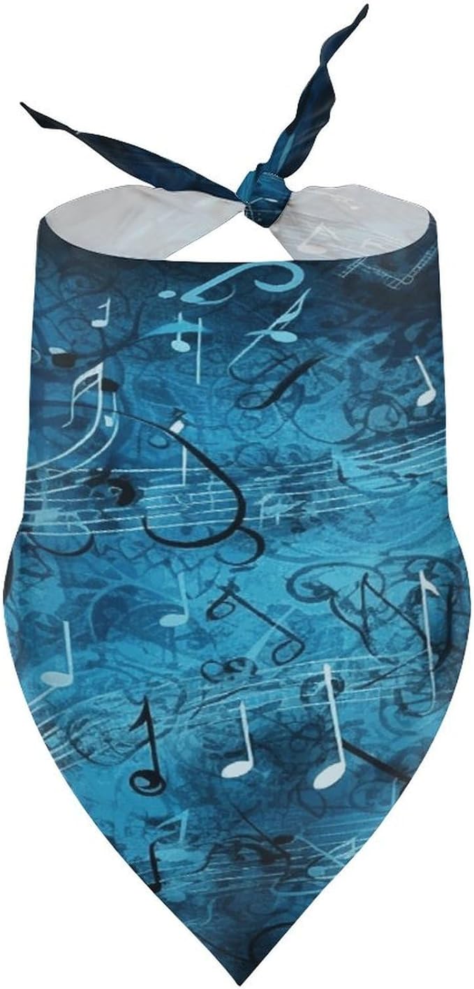 Dog Bandana Spring Pet Scarf Adjustable Triangle Blue Musical Notes Printing Dog Bib Washable Polyester Puppy Bandana for Small Medium Large Dogs Cat Birthday Party Supplies