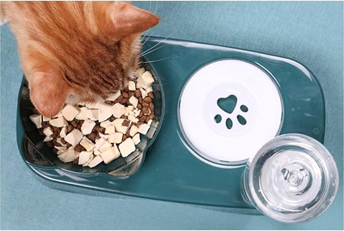 Cat Bowl, Automatic Drinking Water, Anti Slip Pad Design for Anti Tipping Water and Food, Suitable for Cats/Dogs, Blue/Green/Pink, 11.02 * 11.81 * 6.49 Inches. (Green)