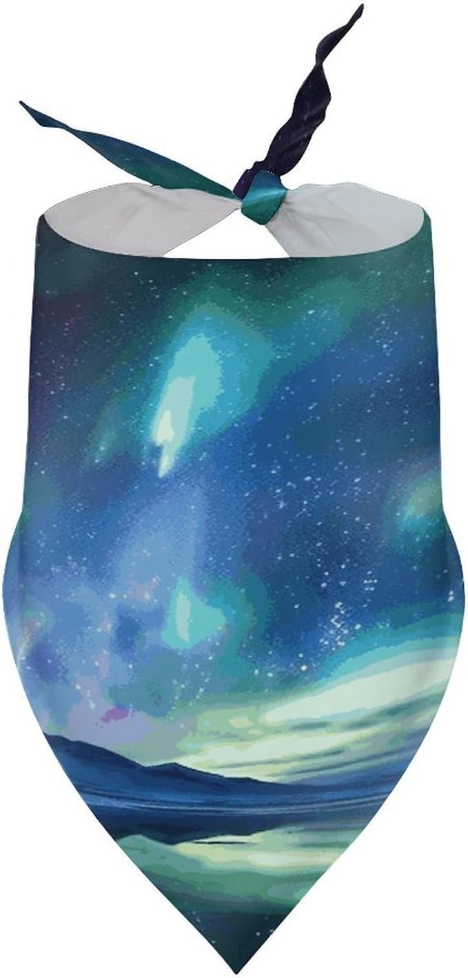 Dog Bandana Spring Pet Scarf Adjustable Triangle Northern Lights Printing Dog Bib Washable Polyester Puppy Bandana for Small Medium Large Dogs Cat Birthday Party Supplies