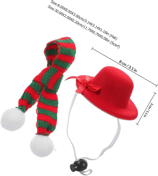 Lurrose Pet Dog Hat and Scarf Set, Small Red Party Hat with Red-Green Knit Scarf 2pcs, Xmas Pet Supplies for Holiday Cosplay and Festive Dress-up