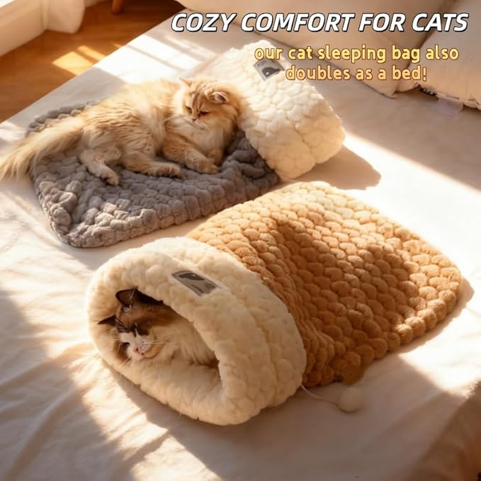 Cat Sleeping Bag, Cats Winter Sleeping Bag for Indoor Cats Cozy Plush Cat Cave Bed, Self-Warming Pet Snuggle Sack for Kitten Puppy Small Dogs (A-Grey 2pcs, M-17"x14.5")