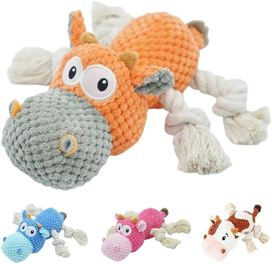 Large Dog Squeaky Toys, 2026 New Stuffed Animal Dog Plush Toy for Puppy, Small, Middle, Large Dogs Daily Companionship (Cow Orange)