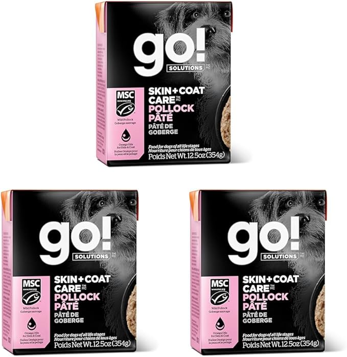 Go! Solutions Skin + Coat Care, Wet Dog Food, Pollock Pâté with Grains Sensitive Skin, 12.5 oz (Pack of 3)