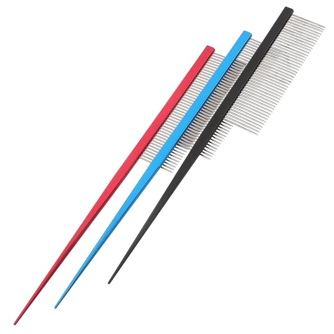 3pcs Stainless Steel Pet Combs Fine Tooth Pin Tail Hair Removal Grooming Brushes for Dogs and Cats Daily Care Matted Fur Detangling
