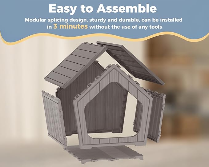 DRATO Dog House Indoor Outdoor Durable Resin Material Houses for Dogs Outside Weatherproof Cozy Small Dog Houses Pet Shelter for Patio, Porch, Living Room