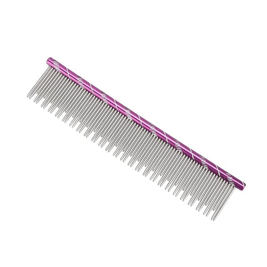 Pet Hair Removal Comb, Stainless Steel Cat Grooming Tool with Dual - Density Teeth, Open Knot Comb for Long and Short Haired Cats, Ergonomic Non - Slip Handle (Violet)