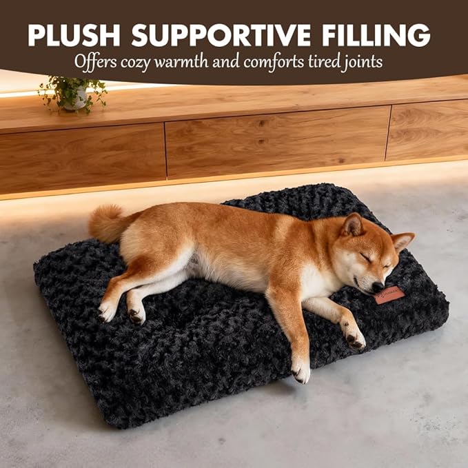 Dog Bed Crate Pad - Rosette Pattern White Velvet Pet Bed Anti-Slip Comfy Kennel Pad for Crates Rosette Black M