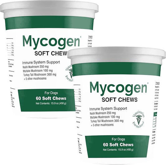 Mycogen Soft Chew for Dogs - 8 Species Mushroom Blend for Critical Immune System Support- Turkey Tail, Reishi, Shiitake, Cordyceps, Black Tree Fungus-120 Tasty Soft Chews