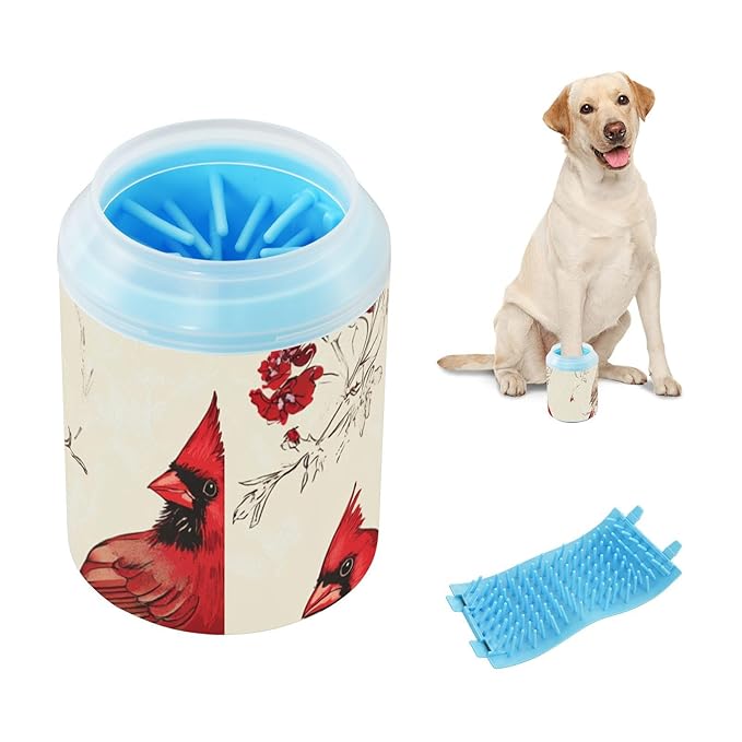 Art Northern Bird Birds Beige Reusable Pet Paw Cleaner Cup Soft Silicone Bristles Feet Grooming Supplies Gently Cleans Paws After Walks