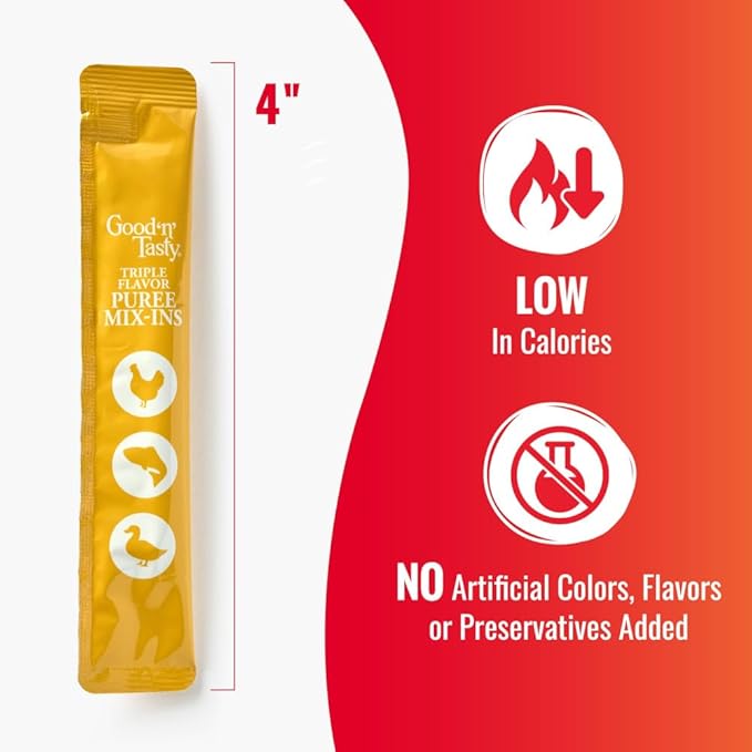 Good 'n' Tasty Triple Flavor Puree Mix-Ins Dog Food Topper Treats for All Dogs, 28 Count, Easy Single-Serve Portions, Added Protein with Chicken, Salmon and Duck