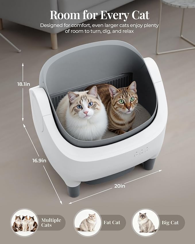 TAIFA Self Cleaning Litter Box with APP Control, Open-Top Automatic Litter Box for Multiple Cats with Safety Sensors, Odor-Free Waste Disposal Includes Trash Bags, 15L Waste Bin, Brush, Scooper, Mat