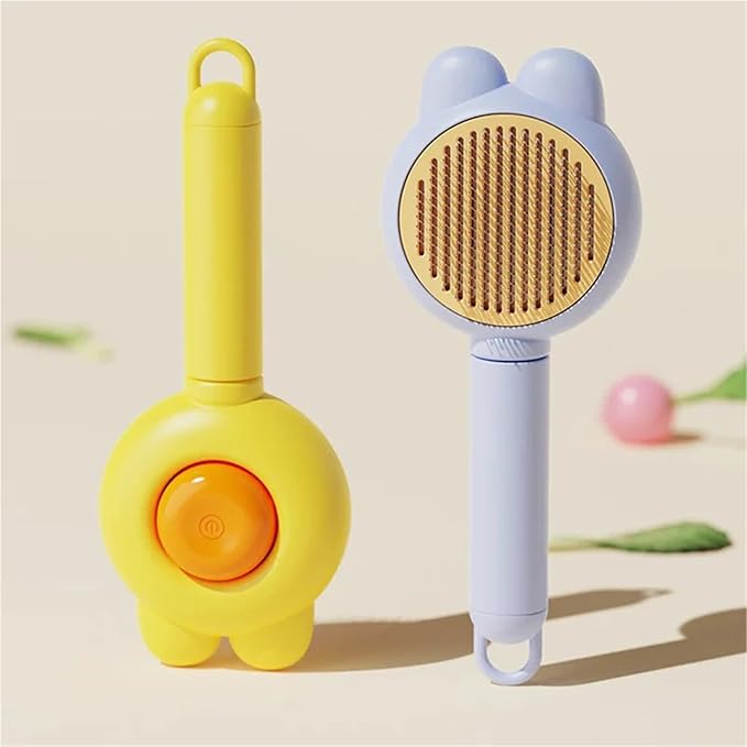 Cat Grooming Comb Set - Self-Cleaning Rabbit Ear Pet Hair Remover Brush for Cats & Small Animals(Yellow)