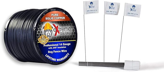 Dog Fence Wire Setup Kit - 500 Feet of 14 Gauge Maximum Performance Boundary Wire and 50 Training Flags for 1/2 Acre - Compatible with All Electric Dog Fence Brands and Models