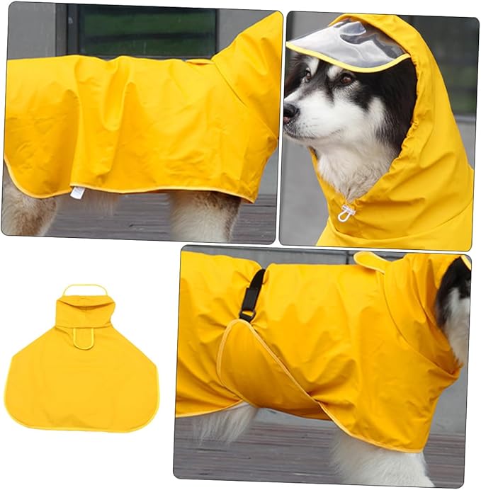Uonlytech Waterproof Dog Raincoat Hooded Pet Rain Jacket Pu Leather Medium Outdoor Dog Rainwear for Pet Supplies