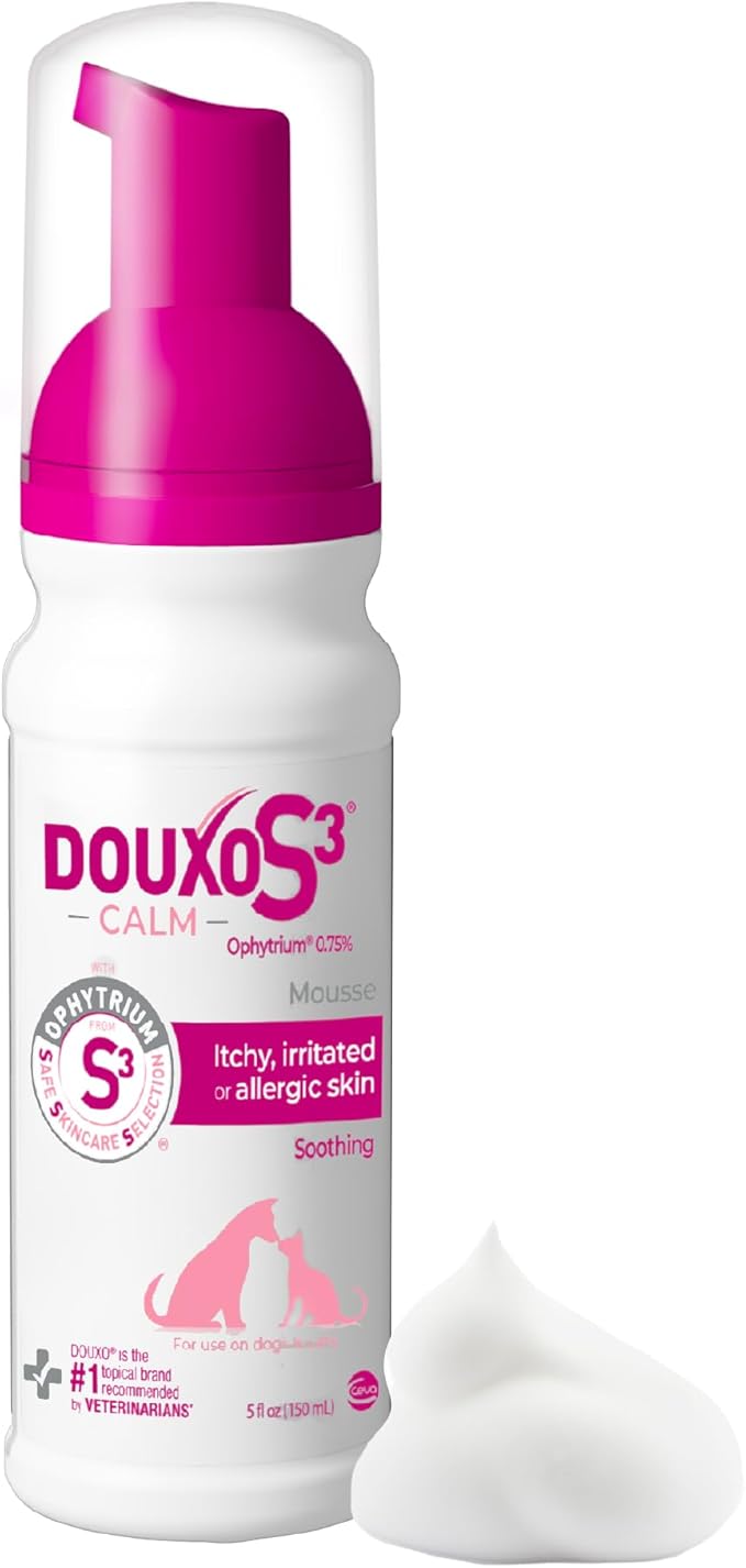 Douxo S3 Calm Mousse, Contains 0.75% Ophytrium, Soothing, For Itchy, Irritated or Allergic Skin, For Dogs and Cats, 5.1 fl. oz. (150mL)