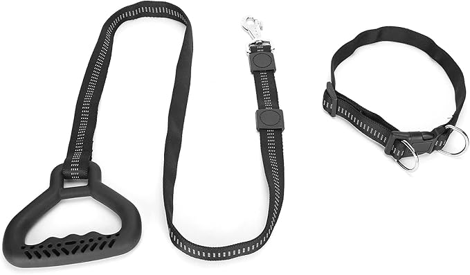 Heavy Duty Dog Leash Collar Set, Adjustable Nylon Leash with Soft PP Handle, Durable Rope Leash Collar for Small Medium Large Dogs, Pet Supply with Elastic Shock (Black)
