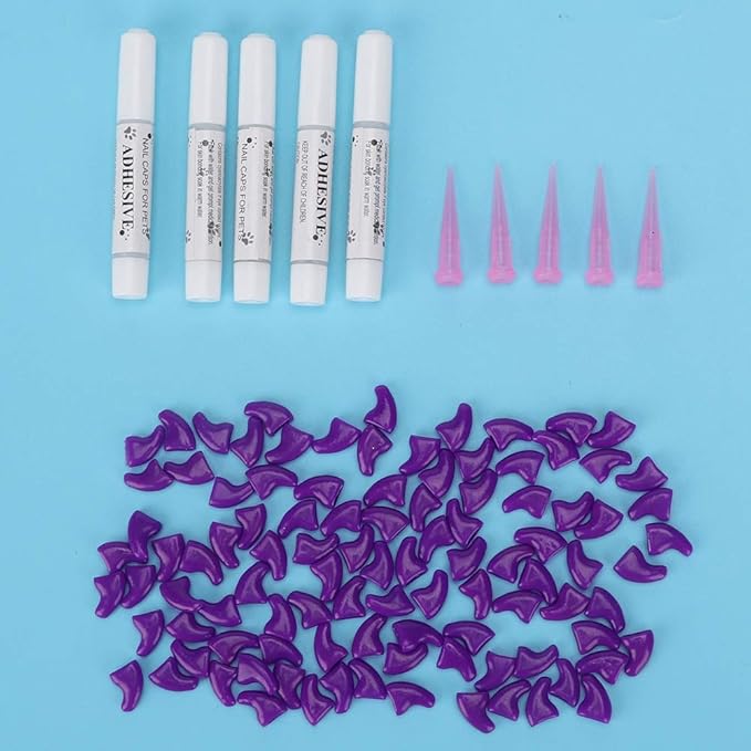 Zerodis Cat Claw Grooming Set, Soft PVC Cat Nail Cover, Claw Caps for Kittens and Cats, Prevent Scratches on Furniture with 100Pcs Available in Green and Purple (S)