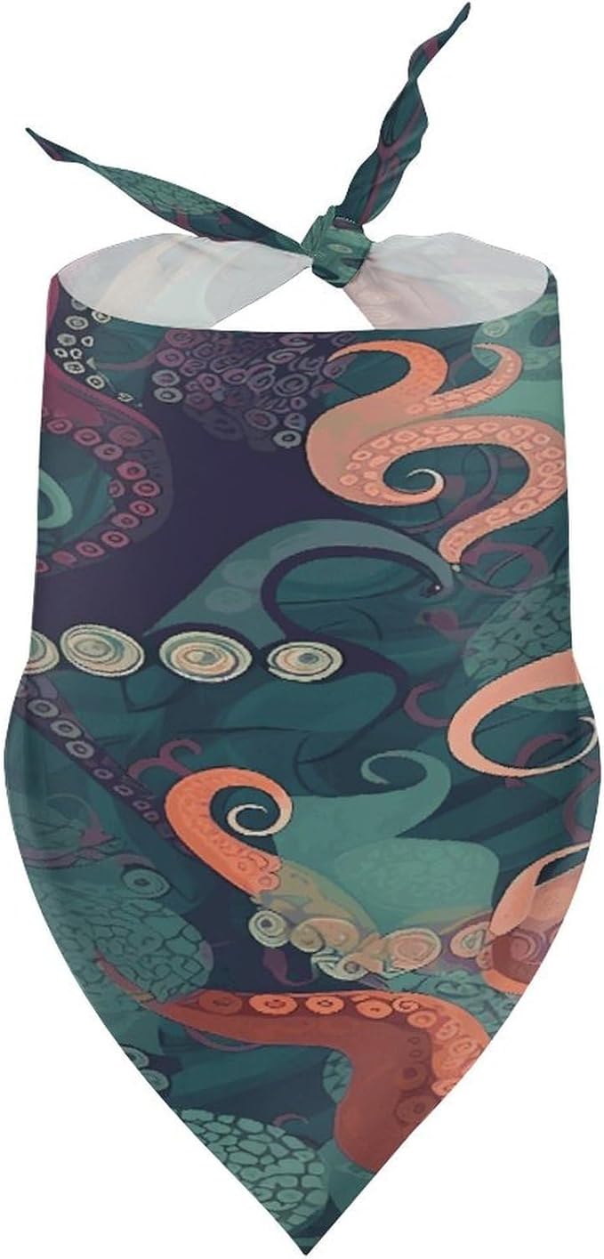 Dog Bandana Spring Pet Scarf Adjustable Triangle Abstract Octopus Printing Dog Bib Washable Polyester Puppy Bandana for Small Medium Large Dogs Cat Birthday Party Supplies