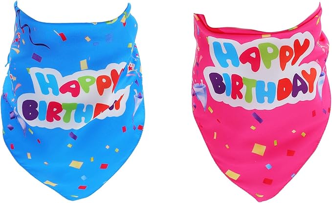 SOLUSTRE 2pcs Birthday Dog Bandana Bibs Triangle Scarf Saliva Towels Colorful Ribbon Blue and Pink Pet Supplies for Puppy and Dog Birthday Party