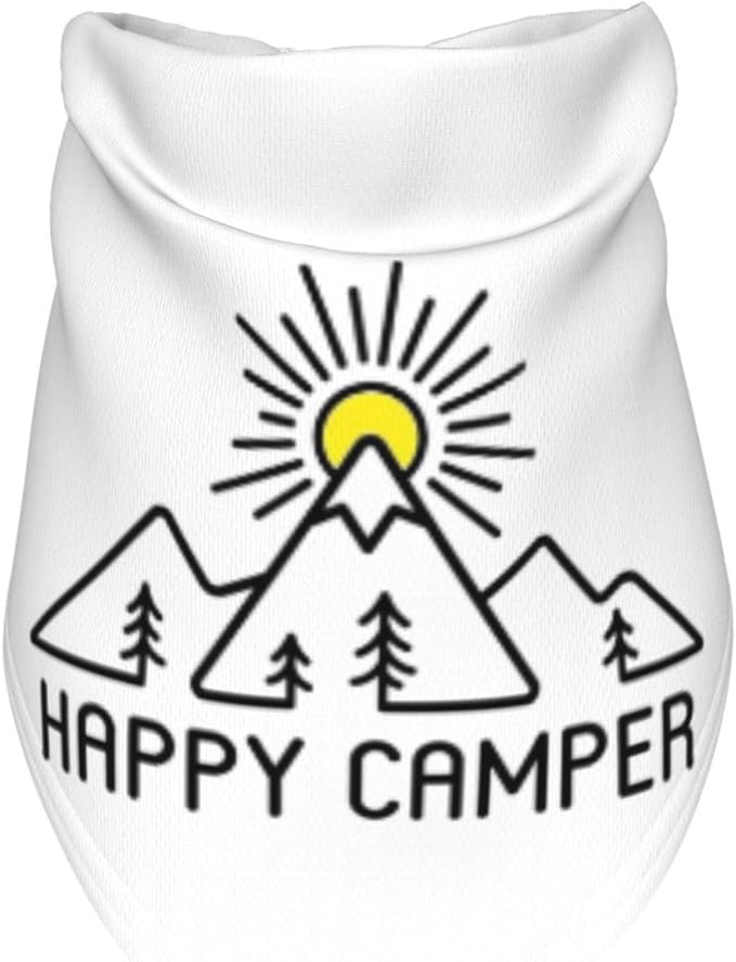 Happy Camper Summer Dog Bandana，Adorable Puppy Accessory for The avid Camper ，Pet Neckerchief for Pets Daily Wear Photo Prop Party Supplies,Funny Cute Dog Bandana (White)