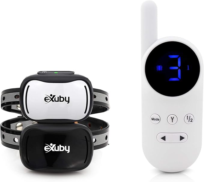 eXuby Tiny Dual Shock Collar - Smallest Collar on The Market - Sound, Vibration, Shock - 9 Intensity Levels - Pocket-Size Remote - Long Battery Life - Water-Resistant - White Remote
