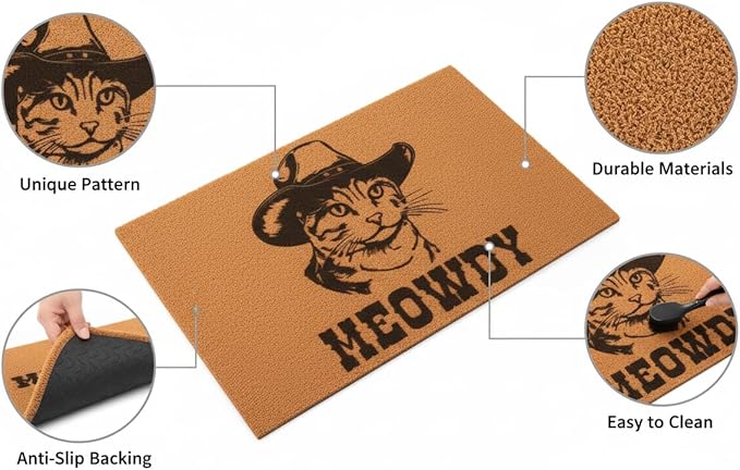 Funny Doormat Outdoor Welcome Mat, Faux Coir Door Mat for Front Porch or Entryway, Cute Pet-Themed Durable and Easy to Clean Rug 30"x17" (Meowdy-1)