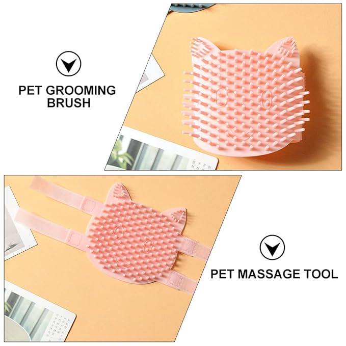 Homoyoyo Cat Massage Comb Silicone Self-scratching Corner Grooming Brush for Cats, Large Pink, Dual-use for Wet and Dry Fur, Pet Hair Removal and Massage Tool