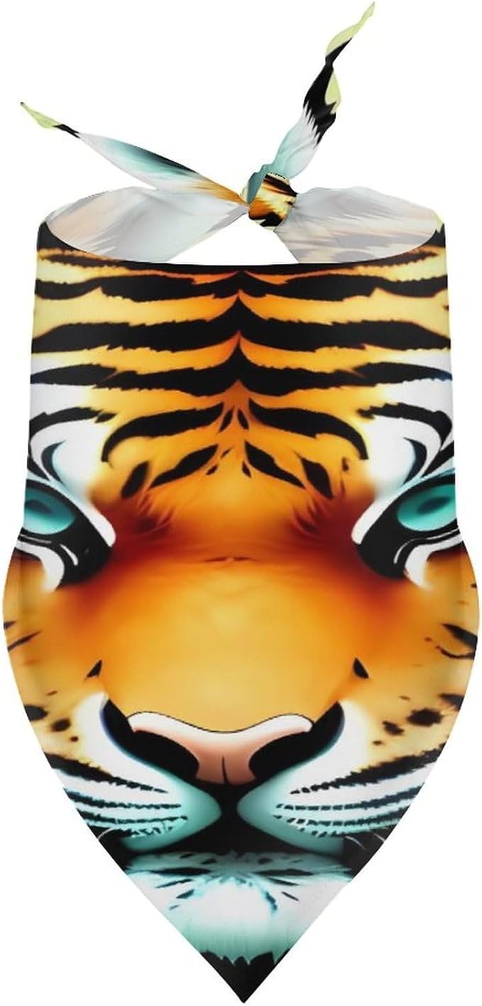 Dog Bandana Spring Pet Scarf Adjustable Triangle Little Fat Tiger Head Printing Dog Bib Washable Polyester Puppy Bandana for Small Medium Large Dogs Cat Birthday Party Supplies