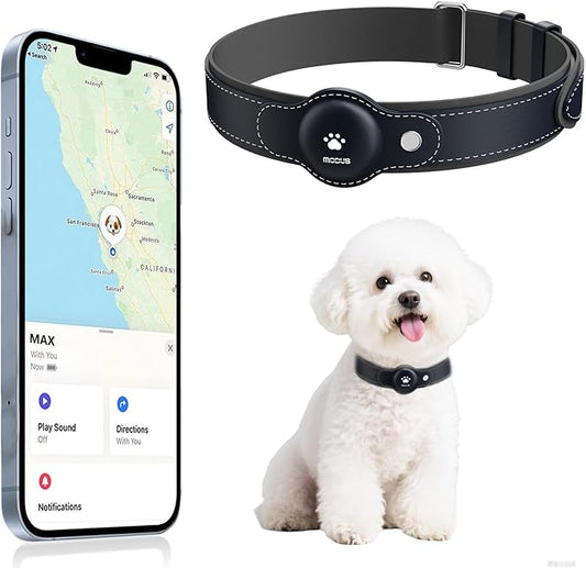 GPS Tracker for Dogs, 2 in 1 Pet Tracking Smart Collar (Only iOS), No Monthly Fee GPS Tracker Dog Collar, Real-time Location Comfortable PU Tracker Tag for Small, Medium Large Dogs(Locator Included)