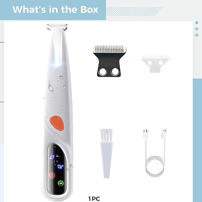 Quiet Waterproof Pet Paw Trimmer, Rechargeable Dog Cat Paw Hair Trimmer with Led Light, 2-Speed Electric Clipper, Includes Spare Blades, Grooming Supplies