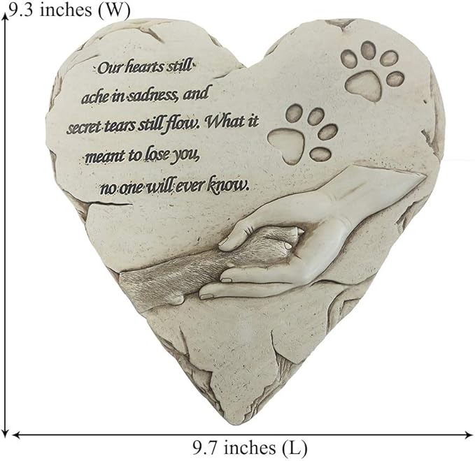 Heart Shaped Pet Dog Memorial Stones Grave Markers, Pet Dog Headstones Memorial Plaques for Garden Backyard Patio or Lawn, Sympathy Pet Dog Memorial Gifts Remembrance Loss Gifts, 9.6"x9.5"