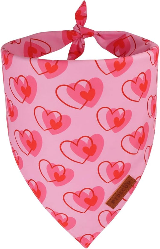 PTDECOR Valentine Dog Bandana, Reversible Heart Print Valentine Pet Scarf, Premium Durable Fabric, Pink Bandanas for Extra Large Dogs (X-Large)