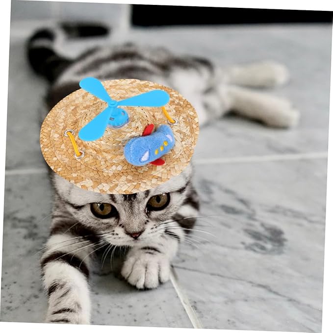 Pet Straw Hat with Propeller, Woven Straw Knitted Cap, Large Size Photo Props for Dogs, Funny Decorative Pet Supplies for Home and Outdoor Use