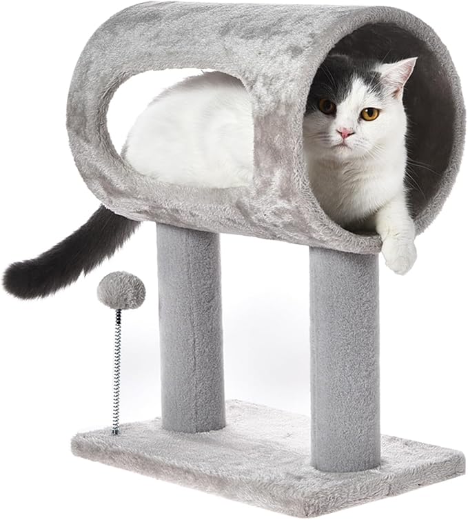 Cat Craft Scratching Post 20.5" Cat Tree with Tunnel Carpet Cat Tower Kitten Tree Cat Tree with Hanging Ball for Indoor Cat, Grey
