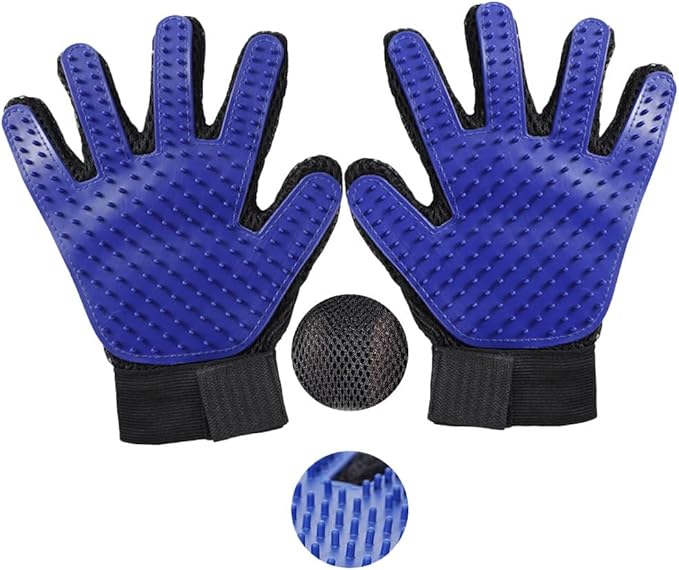 Pet Hair Removal Glove，Cats & Dogs Grooming Supplies，Efficient Deshedding Pet Grooming Gloves 2-in-1 Deshedding Brush(Two Colors)(Blue,1Pair)