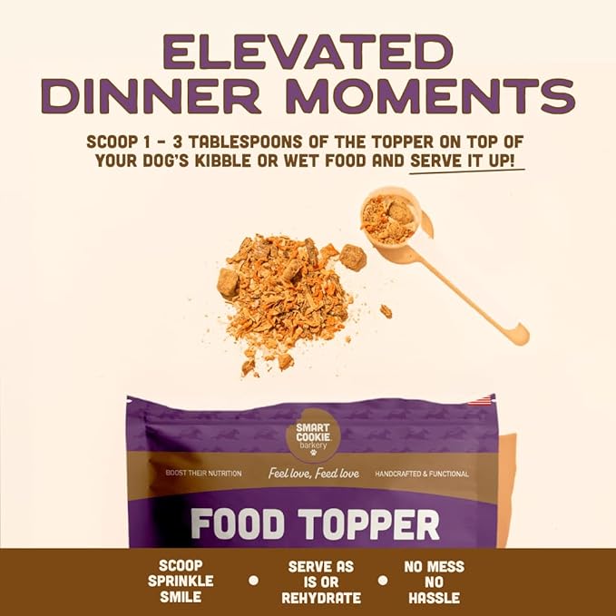 Smart Cookie Natural Dog Food Topper - Dinner - Beef Dog Meal Mixer for All Ages - Food Topper for Picky Eaters and Boosting Nutrition - Non GMO, Made in The USA - 7 oz Bag (15 Day Supply)