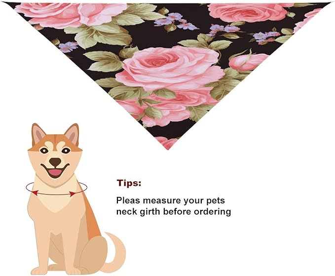 Dog Bandana Spring Pet Scarf Adjustable Triangle Pink Rose Printing Dog Bib Washable Polyester Puppy Bandana for Small Medium Large Dogs Cat Birthday Party Supplies