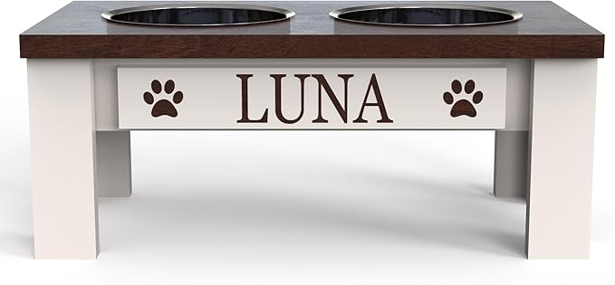 GTW Classic Elevated Dog Feeder – Wooden Elevated Stand with Stainless Steel Bowls, Anti-Slip Farmhouse Design (Small, Dark Walnut)