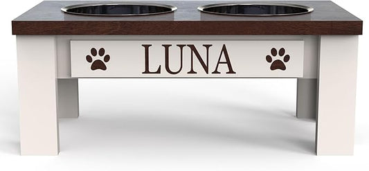 GTW Classic Elevated Dog Feeder – Wooden Elevated Stand with Stainless Steel Bowls, Anti-Slip Farmhouse Design (Small, Dark Walnut)