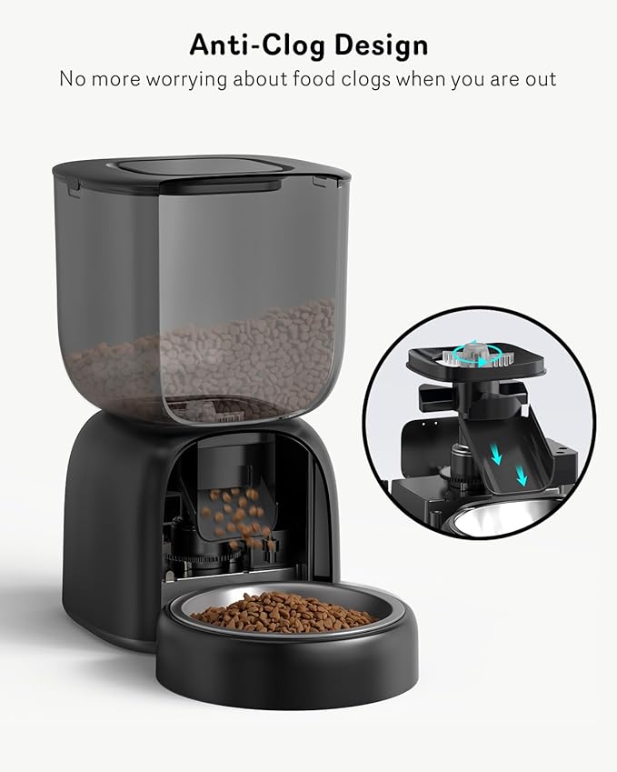 Automatic Cat Feeder, 3L Cat Food Dispenser Battery-Operated with 180-Day Battery Life, Timed Pet Feeder for Cats and Dogs, Desiccant Bag, Programmable Portion Control, 10s Voice Recorder