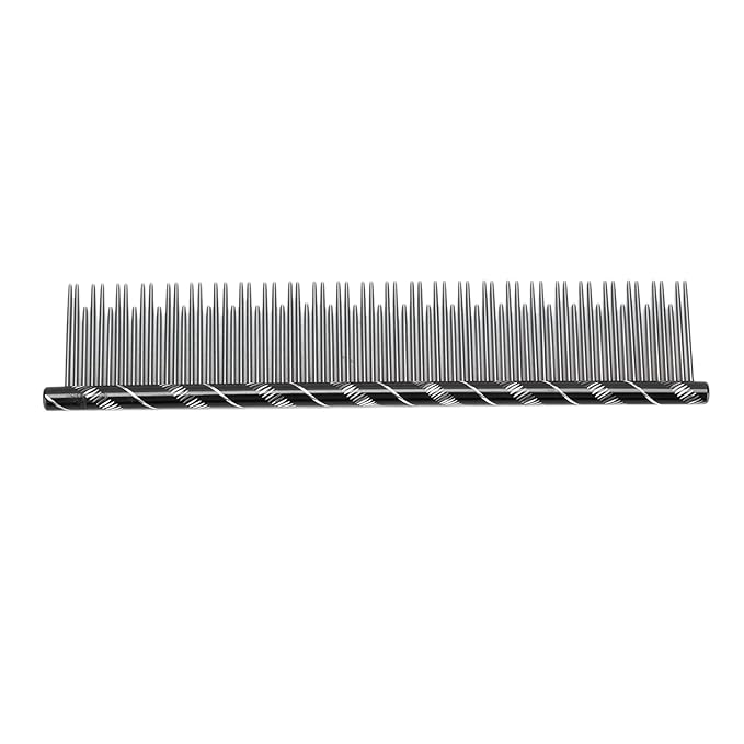 Pet Hair Removal Comb, Stainless Steel Cat Grooming Tool with Dual - Density Teeth, Open Knot Comb for Long and Short Haired Cats, Ergonomic Non - Slip Handle (Black)