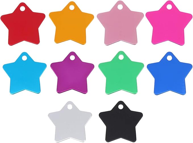 10pcs Colorful Pet Id Tags Aluminum Star-Shaped Dog Collar Pendants Sturdy Address Neck Tags for Cats and Dogs Anti-Lost Pet Supplies Random Color