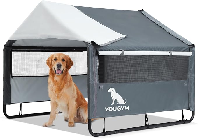 XLarge Outdoor Dog House 4'x4'x3.2' for Large Dogs, Animal Shelter with Doors and Mesh Window, Outside Sun Rain Canopy Pet House for Dogs, Cats, Small Animals and Livestock