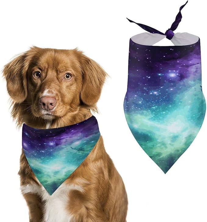 Dog Bandana Spring Pet Scarf Adjustable Triangle Green Blue Purple Galaxy Printing Dog Bib Washable Polyester Puppy Bandana for Small Medium Large Dogs Cat Birthday Party Supplies