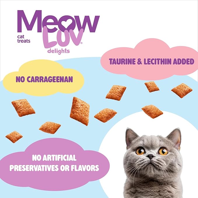 Ultra Chewy Meow Luv Delights Crunchy Cat Treats with Creamy Center - Salmon Flavor - Premium Cat Snacks - Soy-Free Recipe - Healthy Treats for Indoor Cats - 8 Pack