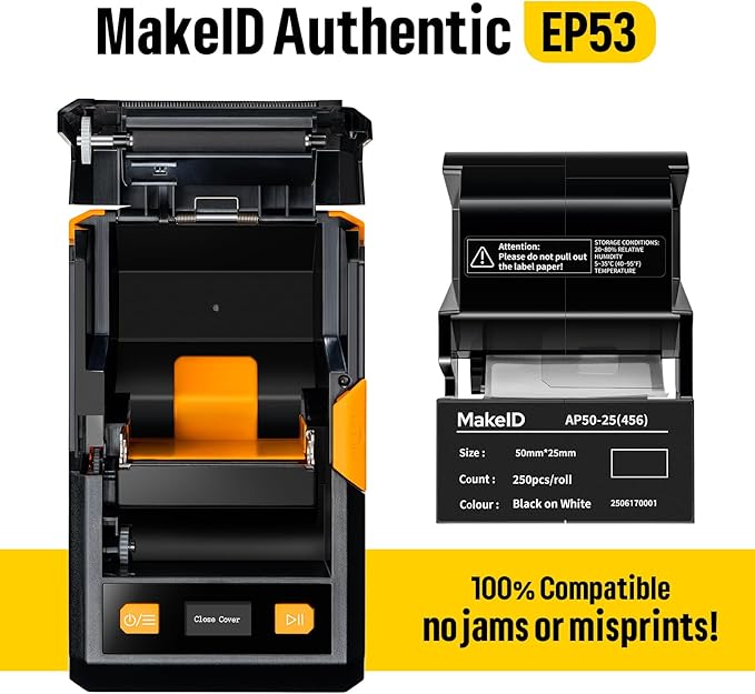 MakeID EP53 Labels, All-Weather PET Label Tape with Ribbon Cartridge for Indoor/Outdoor ID and Equipment Labeling - for EP53 Portable Industrial Label Maker