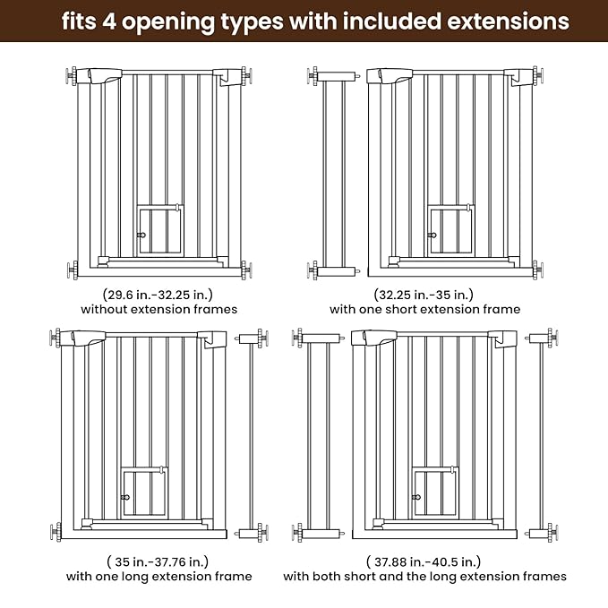 Mumeasy 36" High Extra Tall Baby Gate with Cat Door, 29.6"-40.5" Wide Pressure Mounted Dog Gate with Small Pet Door, Auto Close Pet Gate for House,Stairs,Doorways,Black